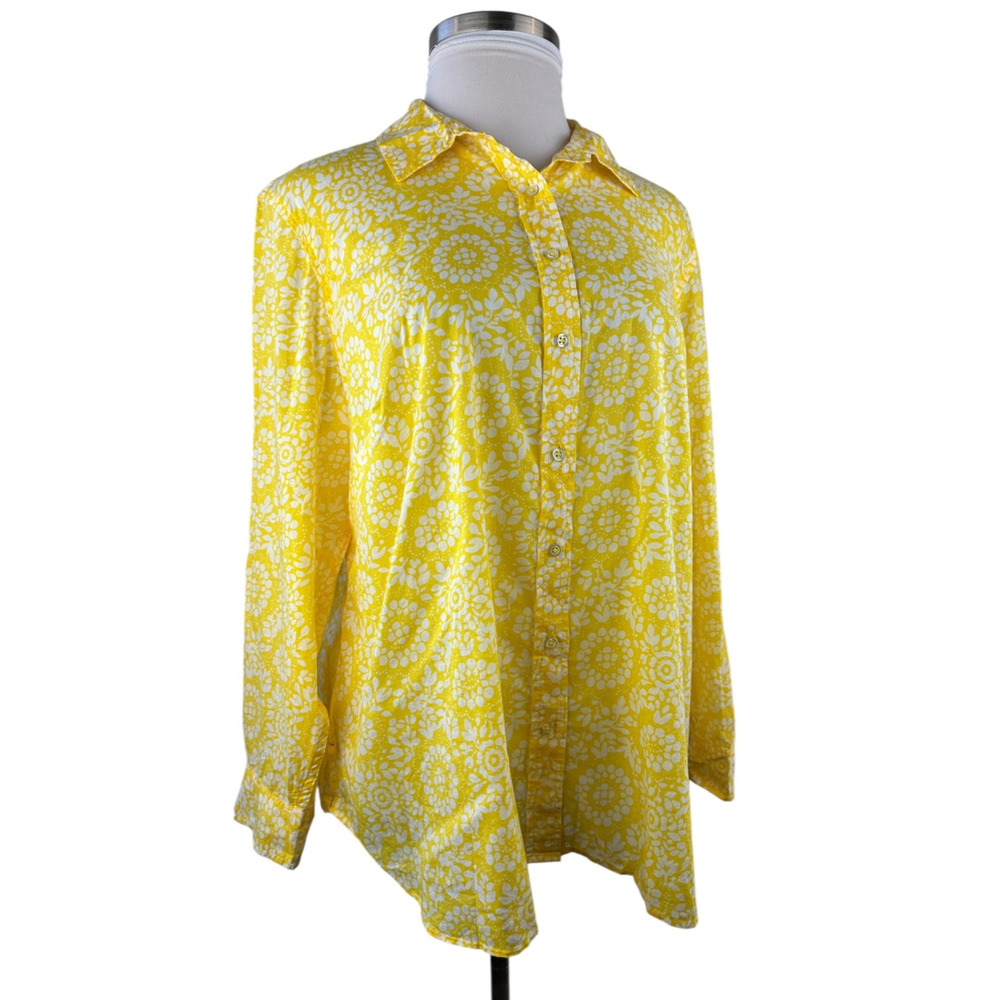 NWT Talbots Sheer Yellow White Print Button Blouse Plus Size 3Xp 3X Petite Top - Picture 5 of 14